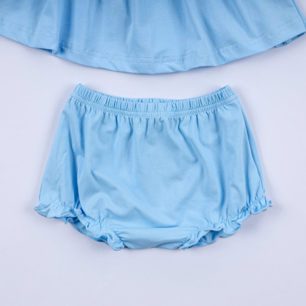 Blue nativity hand smocked bloomer set