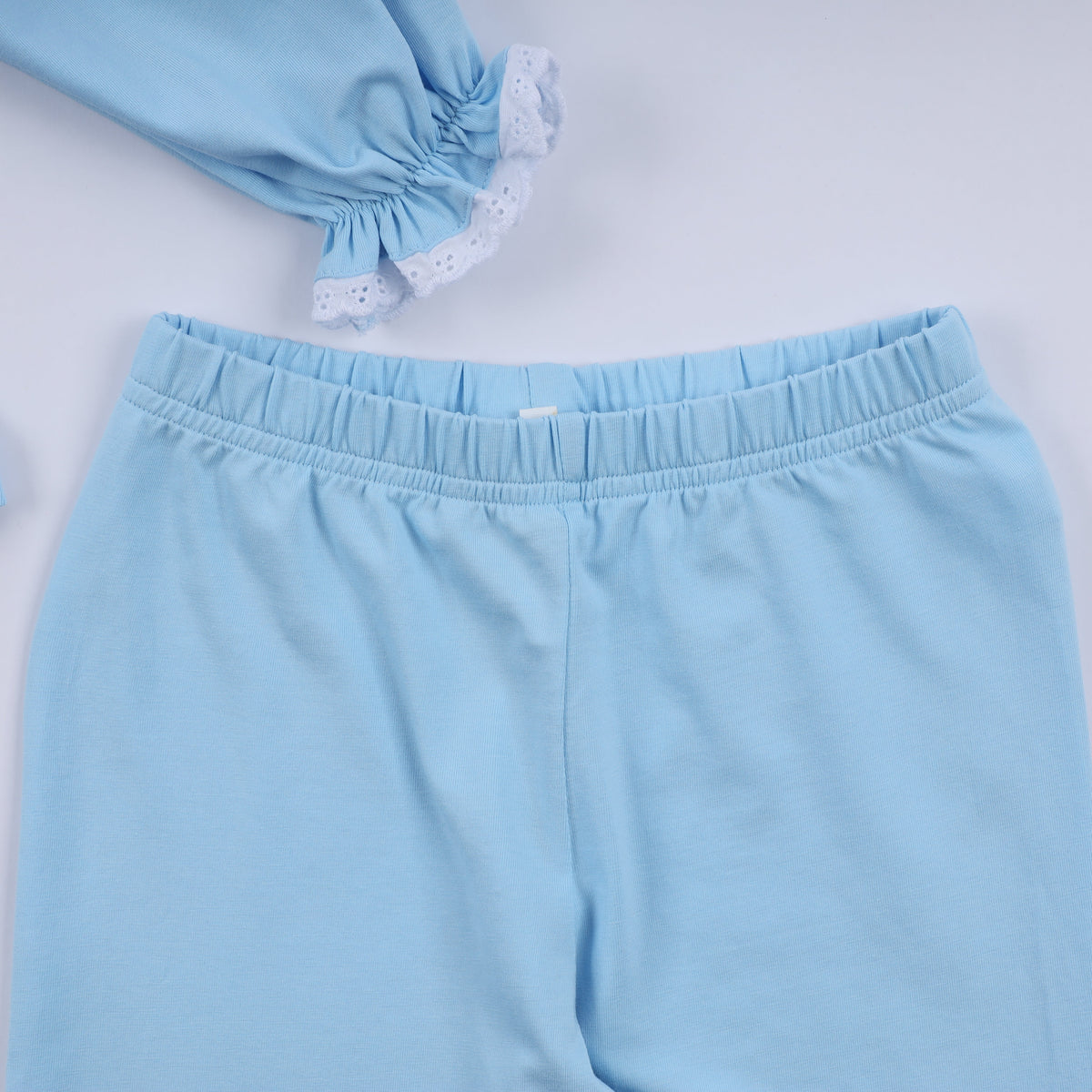 Blue nativity hand smocked ruffle pants set
