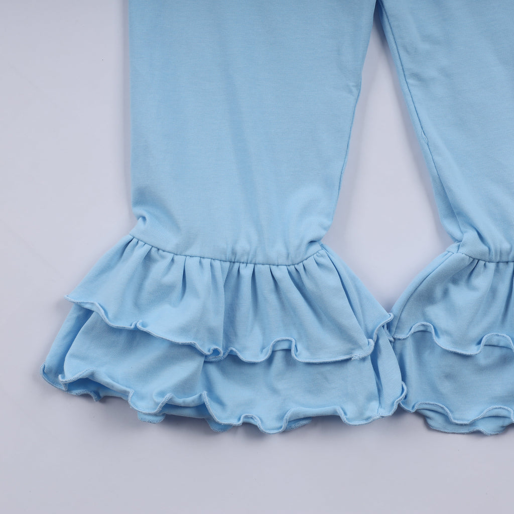Blue nativity hand smocked ruffle pants set
