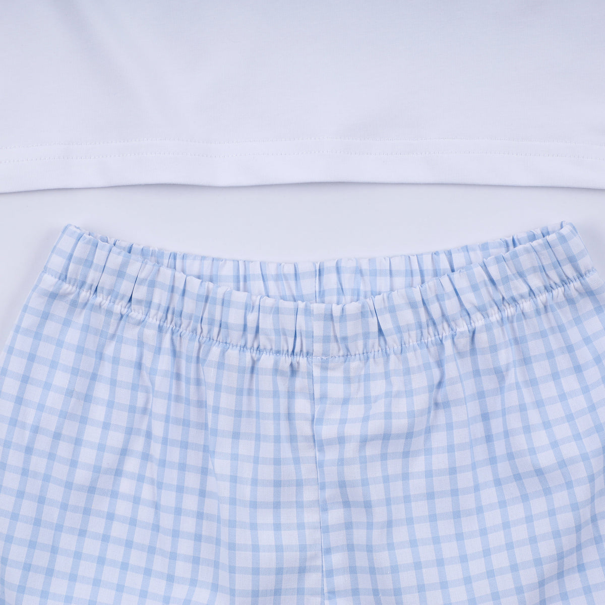Blue character hand smocked gingham shorts set