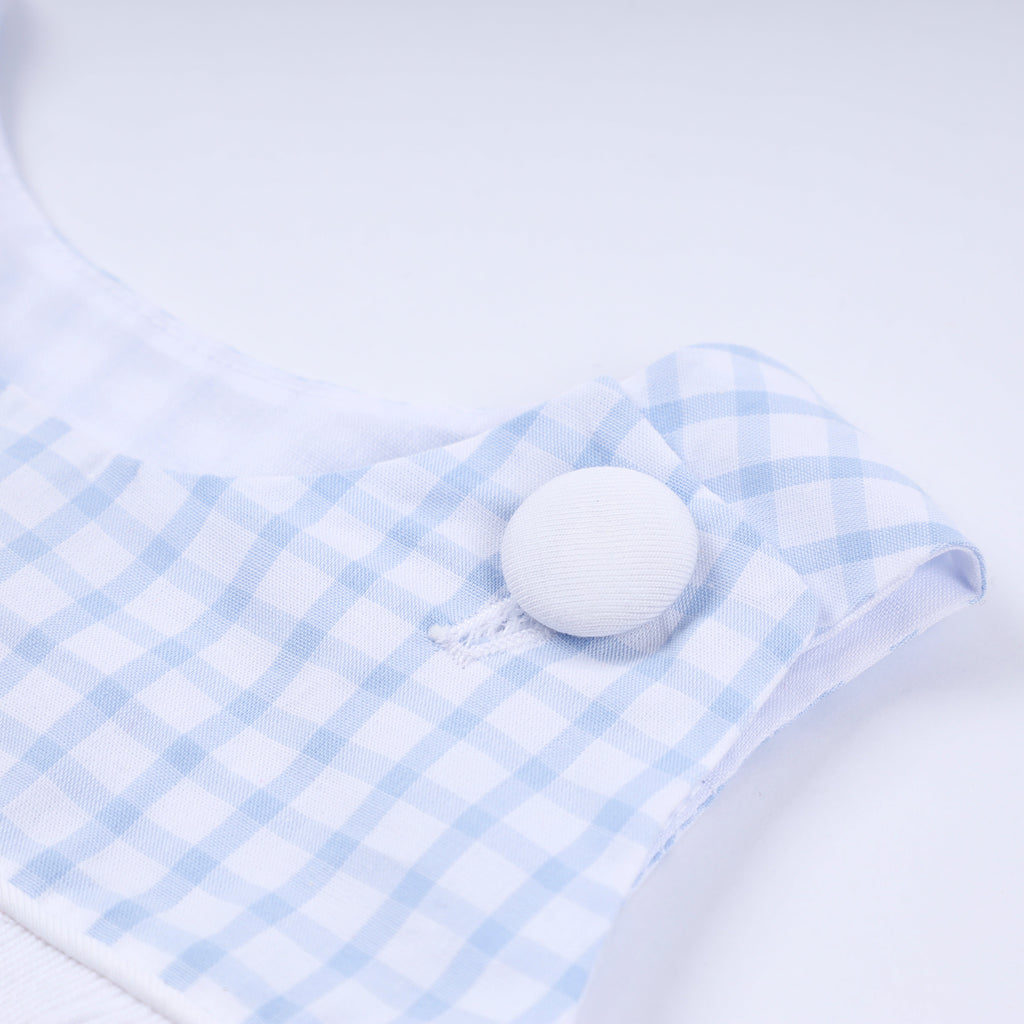 Blue character hand smocked gingham bubble