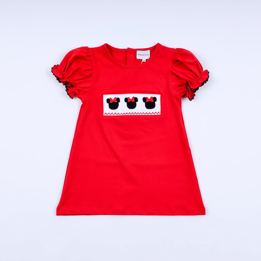 Red character hand smocked dress