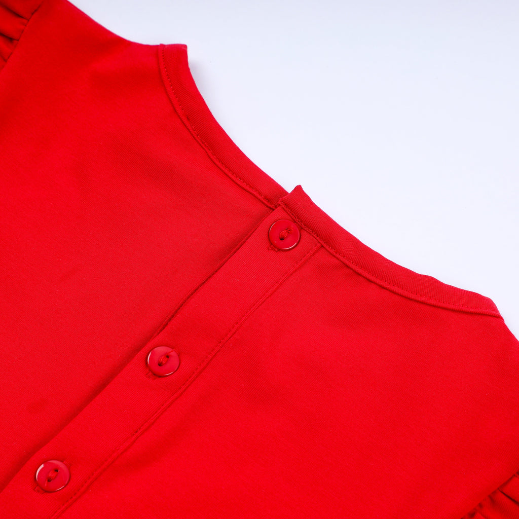 Red character hand smocked dress