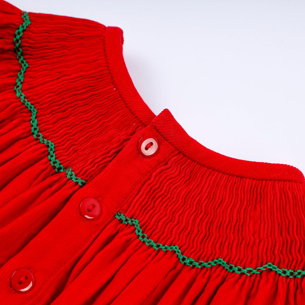 Red christmas tree hand smocked romper