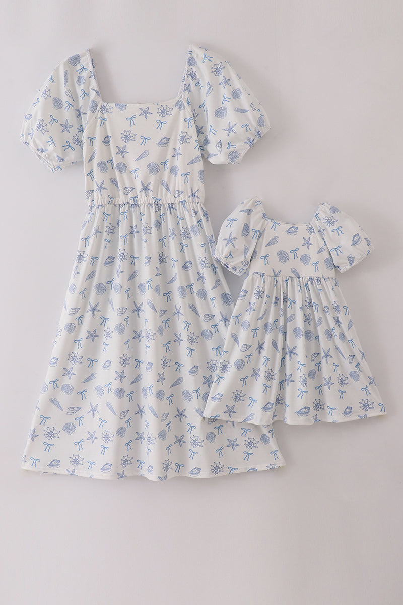 Blue seashell bow mom&me dress