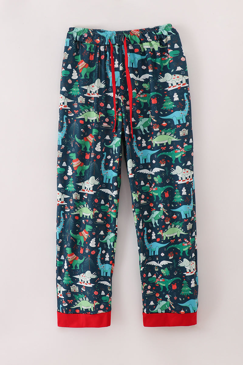 Green dinosaur print mom pajamas pants