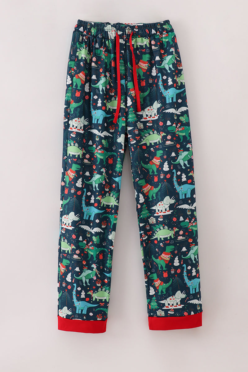 Green dinosaur print dad pajamas pants