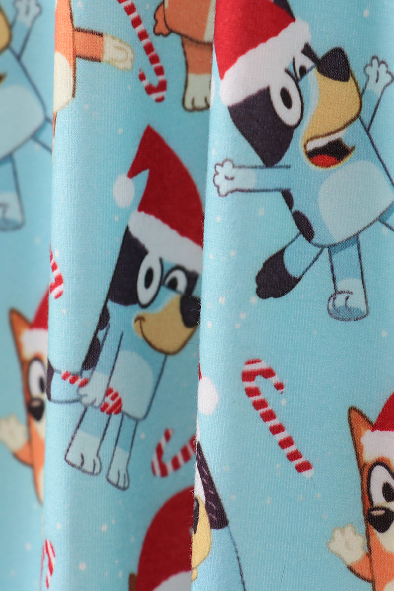 Blue christmas character print mom pajamas pants