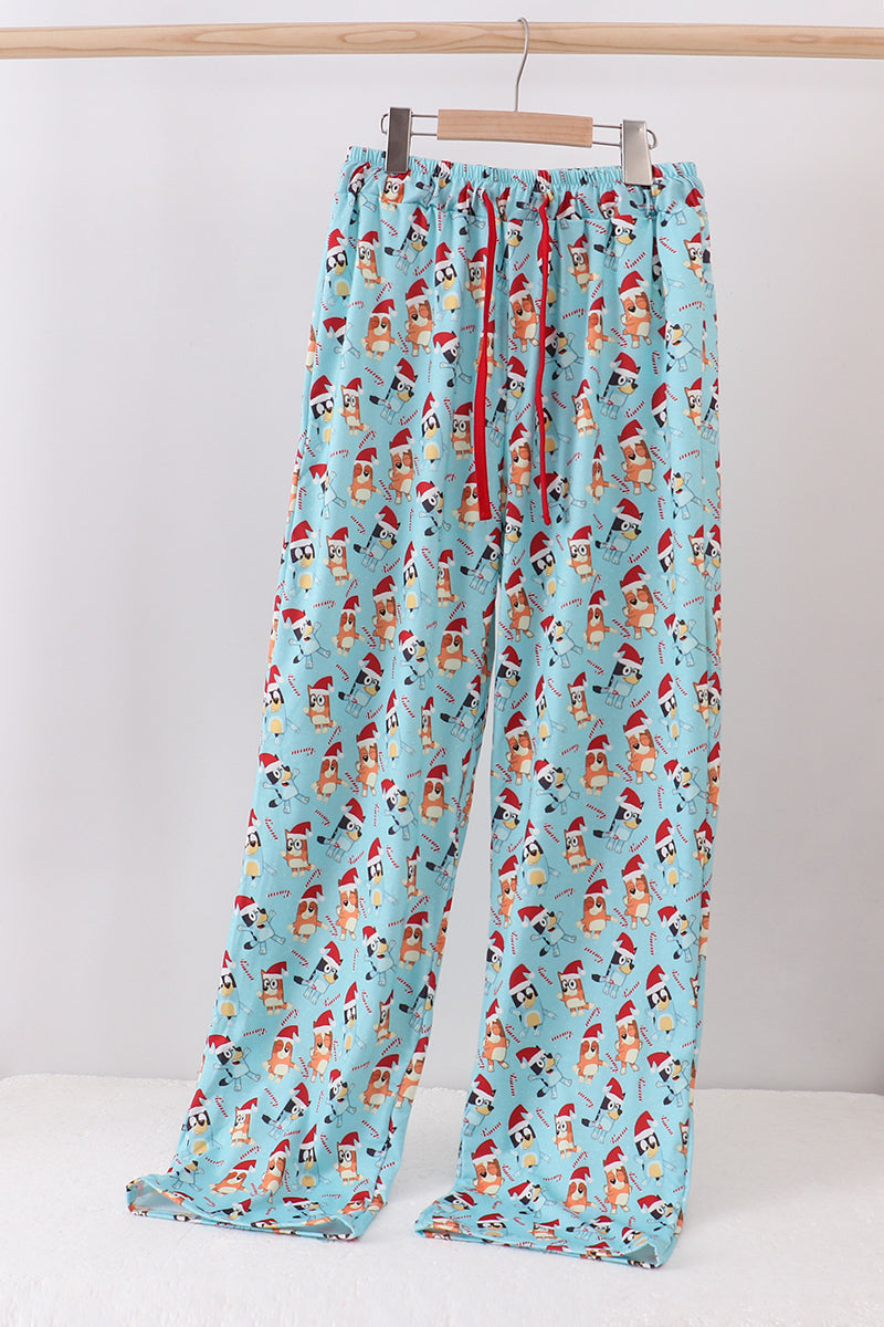 Blue christmas character print dad pajamas pants