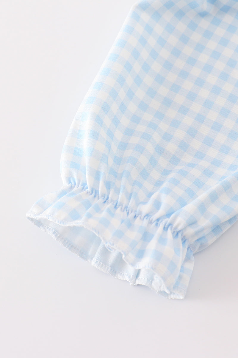 Navy plaid nativity embroidery girl bloomers set