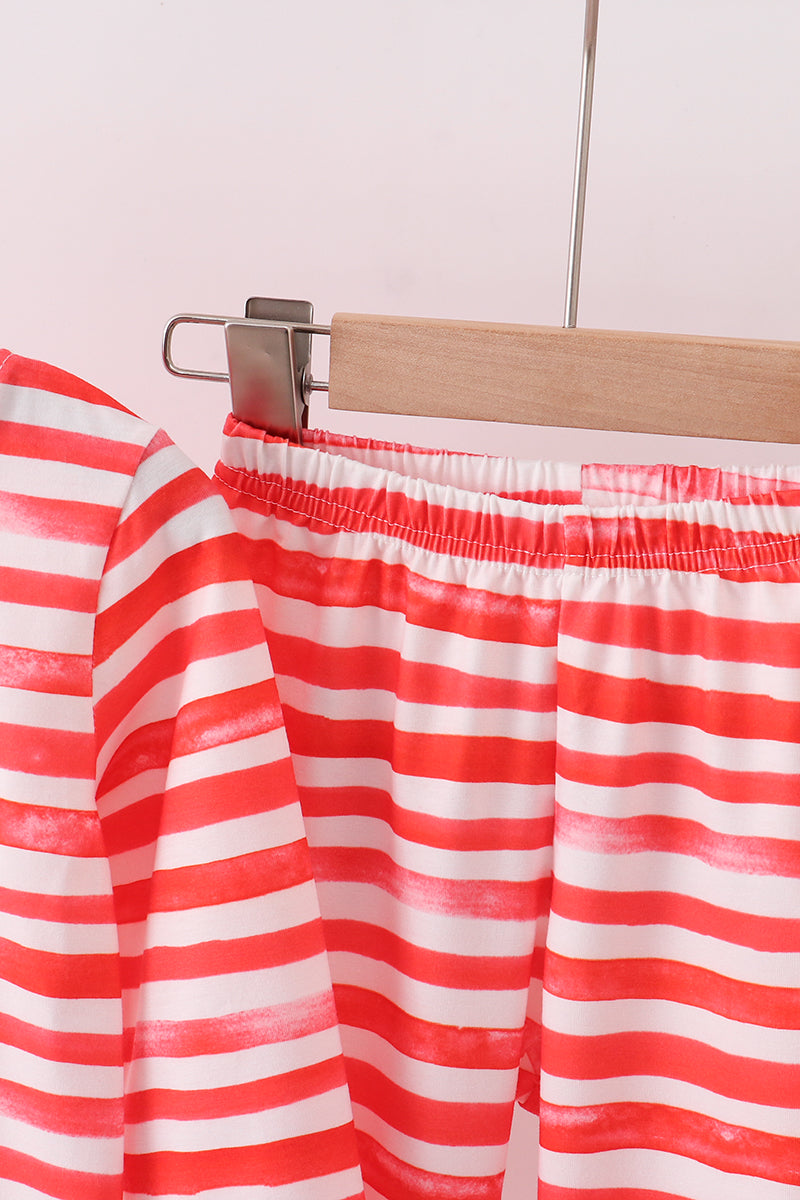 Red stripe character applique pants set