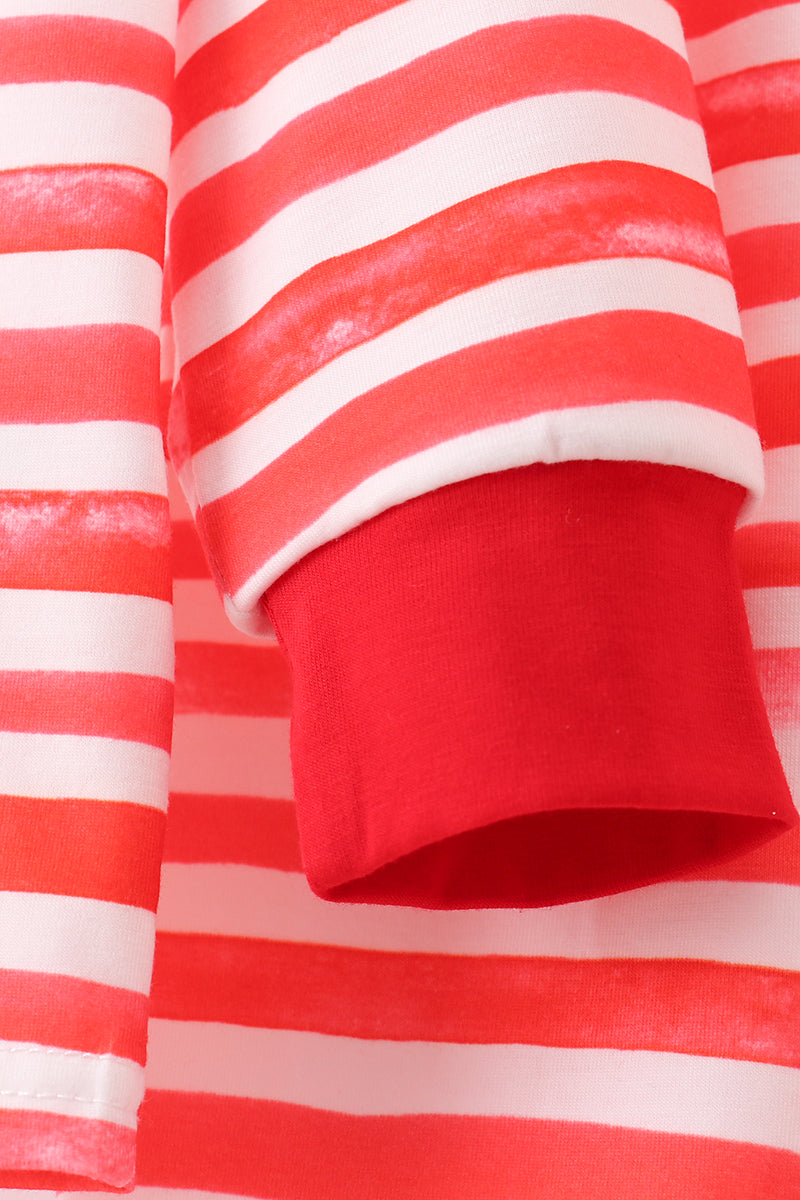 Red stripe character applique pants set
