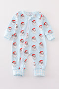 Blue Santa print Zipper girl romper