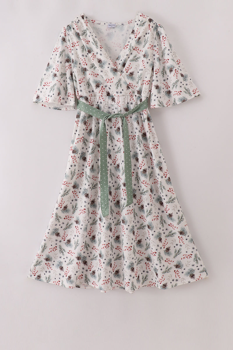 Sage bow tie mom dress