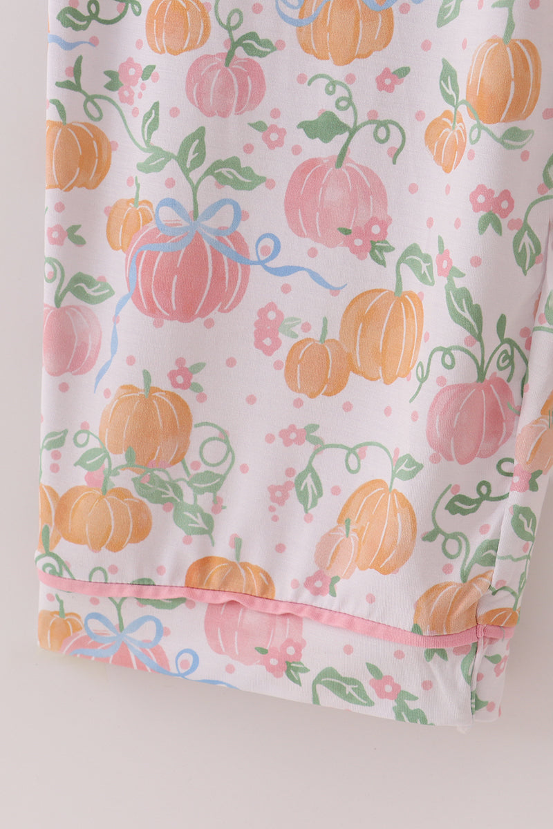 Pink pumpkin bamboo mom pajamas set
