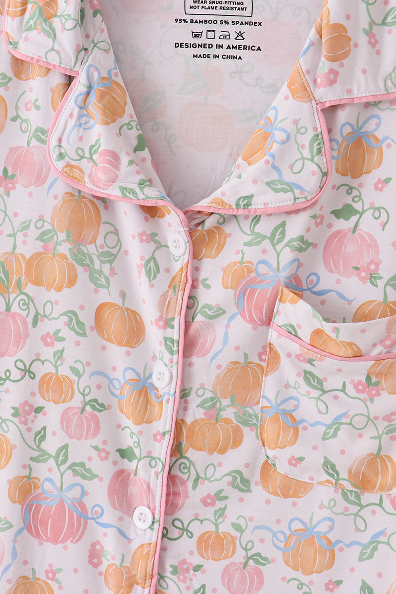 Pink pumpkin bamboo mom pajamas set