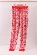 Red heart print bamboo pants