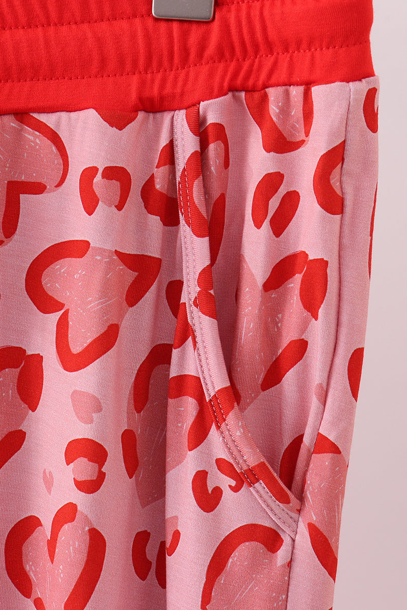 Red heart print bamboo pants
