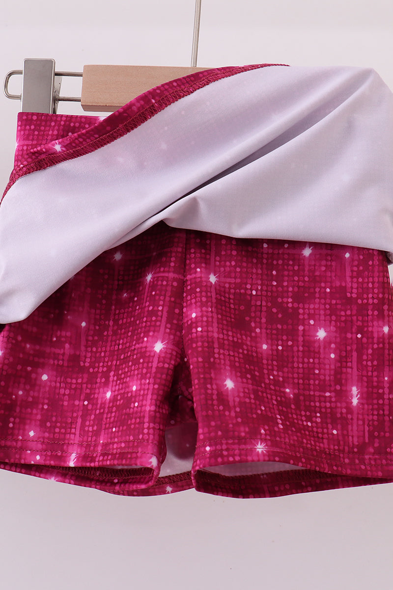 Wine red glitter skort set