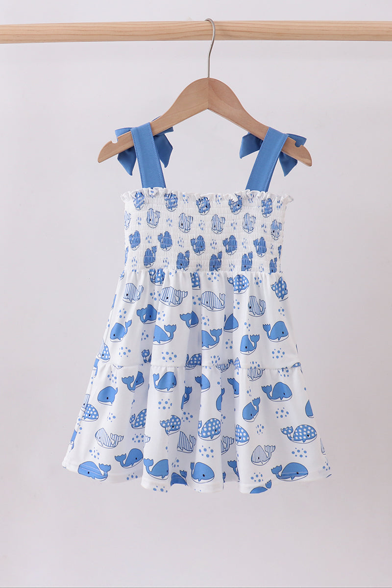 Blue whale smocked ruffle mom&me dress