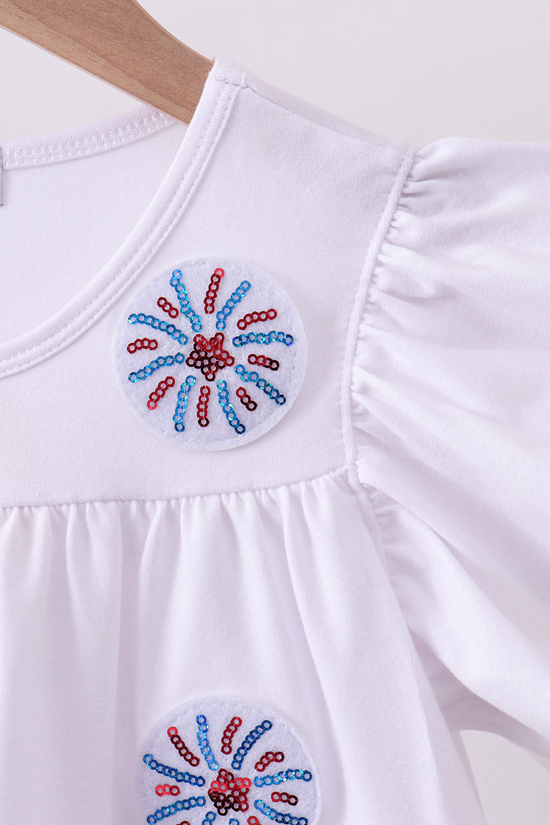 White fireworks sequin tiered ruffle dress