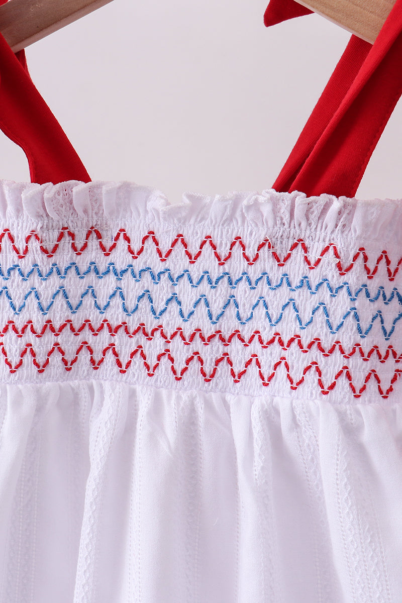 White smocked jacquard bloomer set
