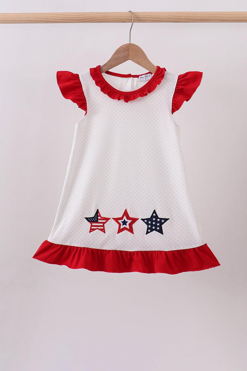 Red star applique ruffle dress