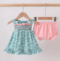 Green Floral Smocked Ruffle Bloomer Set