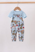Blue character bamboo romper set