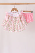 Pink santa bow embroidery bloomer set