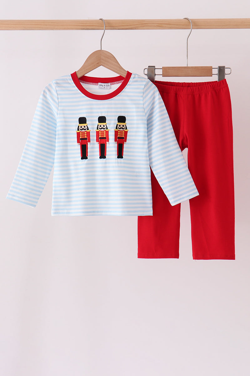 Blue Stripe Nutcracker Embroidery Pants Set