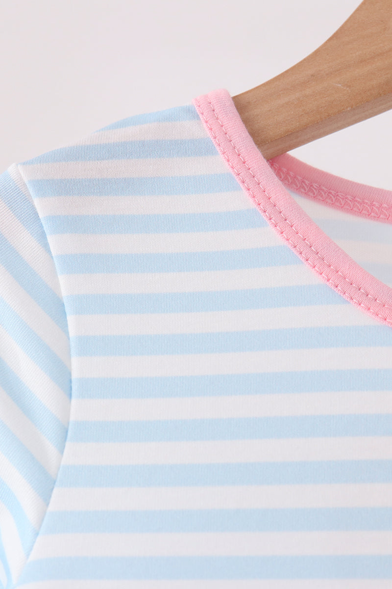 Blue Stripe Nutcracker Embroidery Ruffle Dress