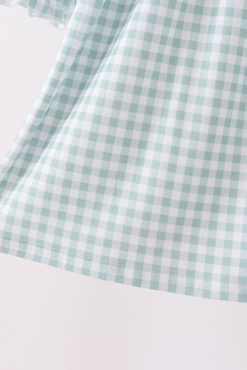 Sage Turkey Embroidery Gingham Ruffle Dress