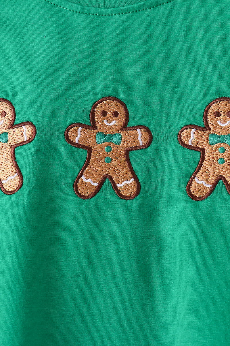 Green Gingerbread Embroidery Gingham Pants Set