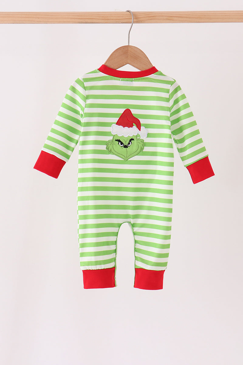 Green Stripe Grinch Applique Romper