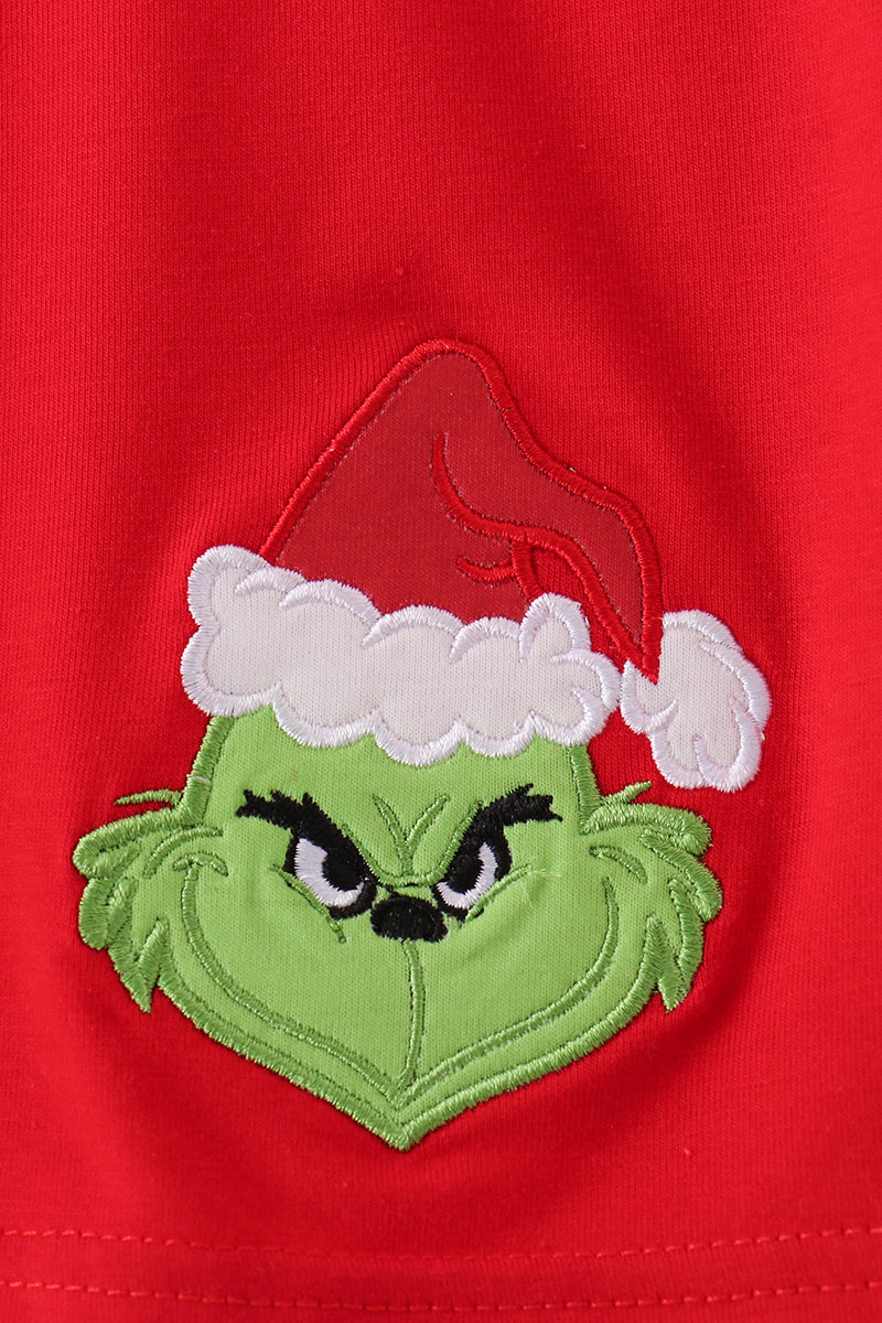 Green Grinch Applique Stripe Pants Set
