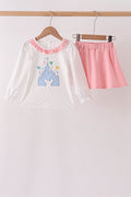 Pink Castle Applique Ruffle Skorts Set