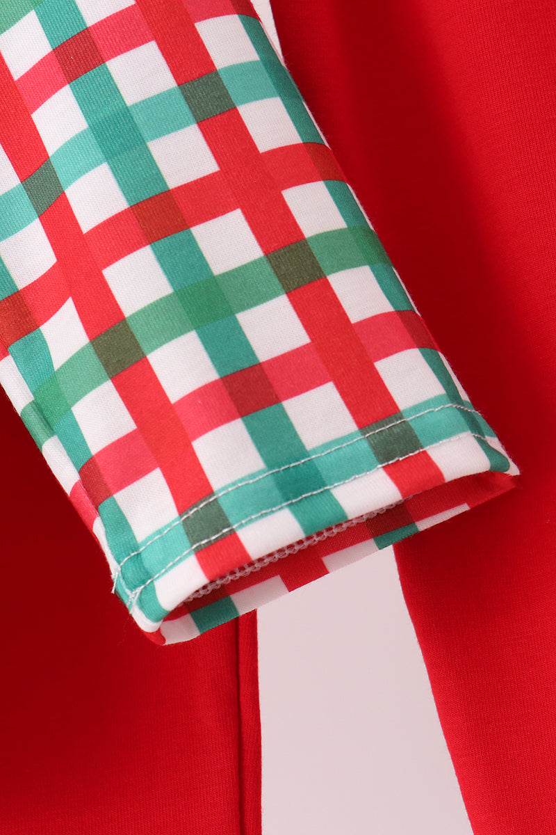 Red Character Embroidery Gingham Pants Set