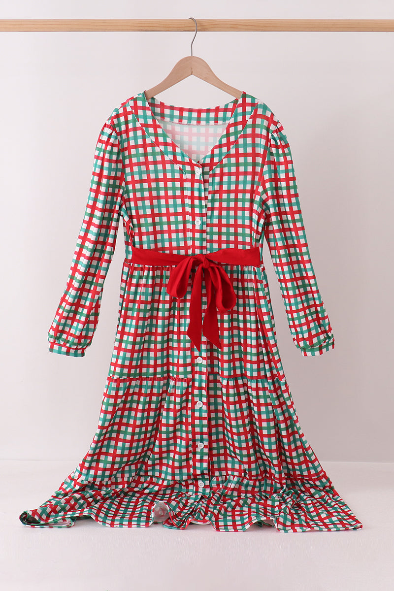 Red Bow Gingham Mom Dress