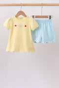 Yellow Apple Embroidery Scalloped Set
