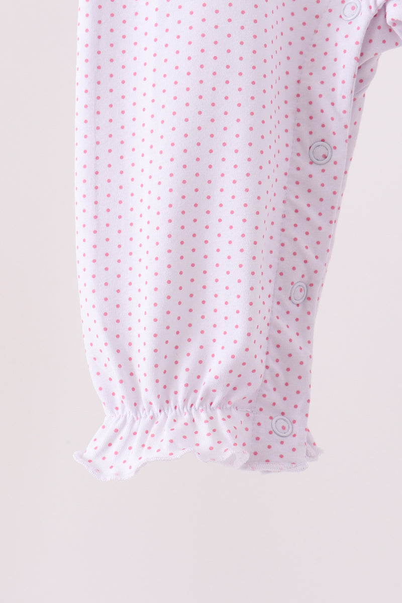 Pink dot turkey embroidery ruffle romper