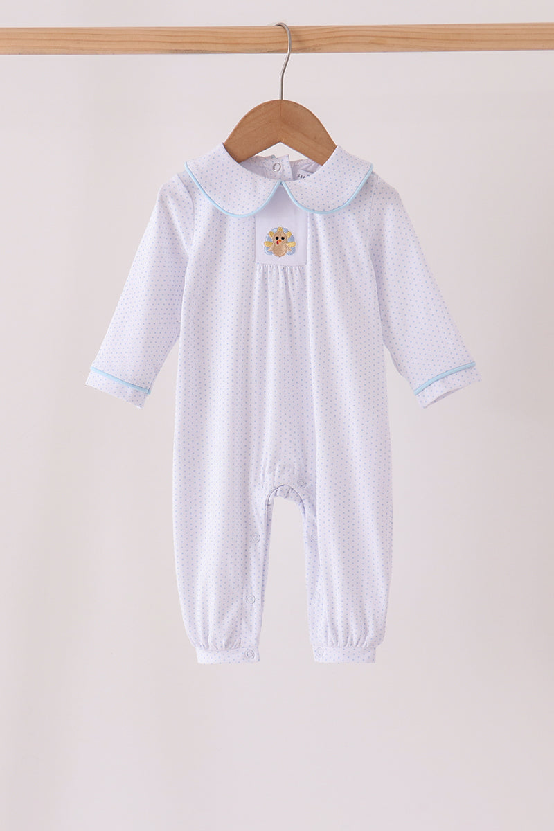Blue dot turkey embroidery romper