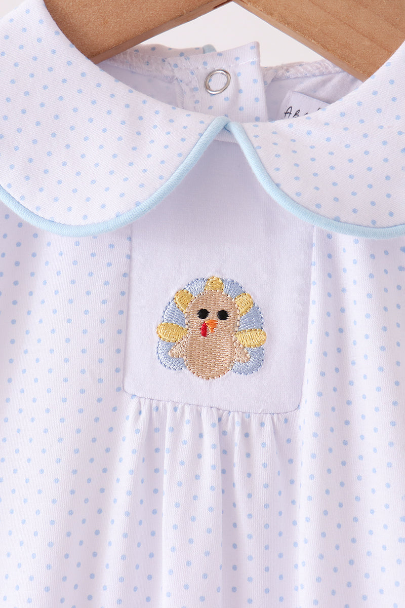 Blue dot turkey embroidery romper