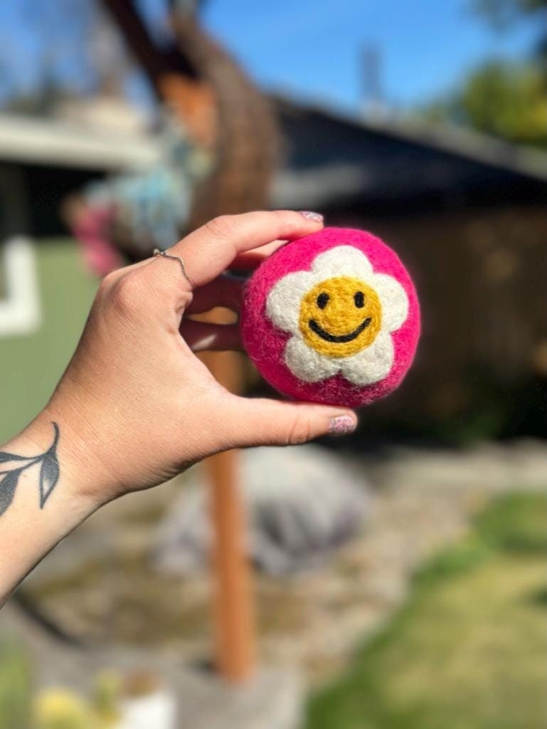 Organic Wool Dryer Balls--Bright Pink Bloom