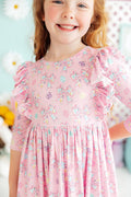 Little Bow Peeps 3/4 Sleeve Ruffle Twirl Dress