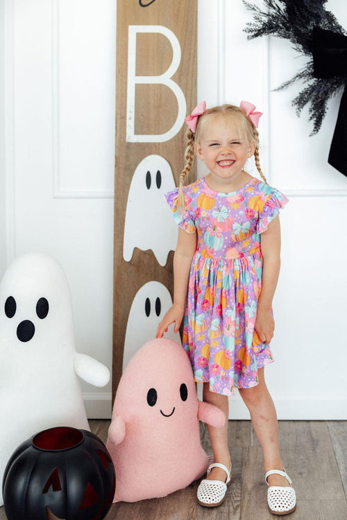 Autumn Sparkle Flutter Sleeve Twirl Dress